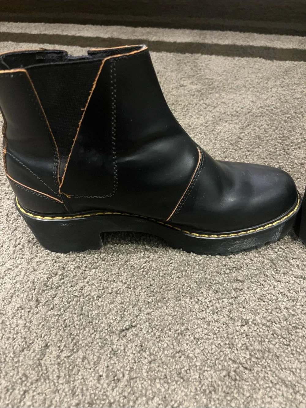 Dr. Martens Black Chelsea Platform Booties with Yellow Stitching